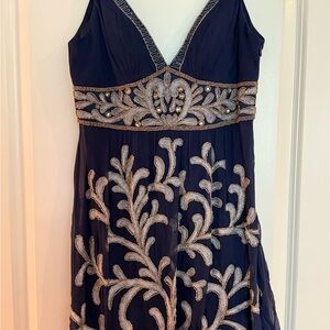 Elegant Navy and Gold Bead Embroidered Dress